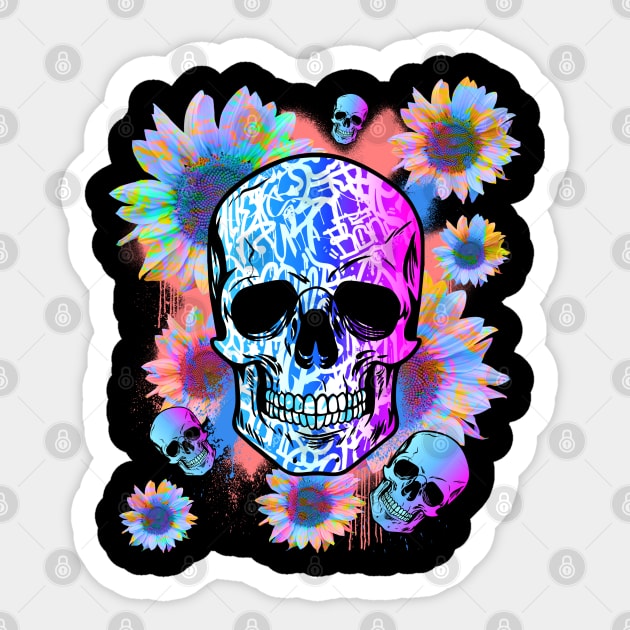 skull flowers Sticker by Mad77store